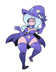 Size: 571x742 | Tagged: safe, artist:mangneto, trixie, human, g4, hips, humanized, impossibly wide hips, leotard, magician outfit, solo, wide hips