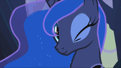 Size: 1278x721 | Tagged: safe, princess luna, pony, g4, my little pony: friendship is magic, sleepless in ponyville, female, solo, wink