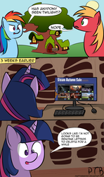 Size: 1920x3240 | Tagged: safe, artist:parttimebrony, big macintosh, rainbow dash, twilight sparkle, earth pony, pony, g4, comic, computer, male, stallion, steam, steam (software)