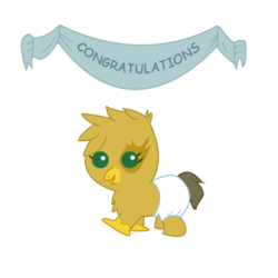 Size: 500x500 | Tagged: safe, artist:slanderxoxo, oc, oc only, griffon, baby, banner, chick, cub