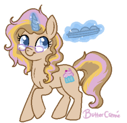 Size: 349x341 | Tagged: safe, artist:lulubell, oc, oc only, oc:butter creme, pony, unicorn, glasses, magic, simple background, transparent background