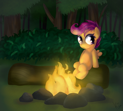 Size: 1000x900 | Tagged: safe, artist:kirajoleen, scootaloo, pony, g4, campfire, female, solo