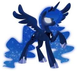 Size: 1257x1164 | Tagged: safe, artist:kilo, princess luna, alicorn, pony, g4, female, glowing eyes, mare, raised hoof, simple background, solo, spread wings, transparent background