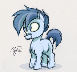 Size: 567x531 | Tagged: safe, artist:capnpea, shady daze, earth pony, pony, g4, colt, foal, male, simple background, sketch, smiling, solo