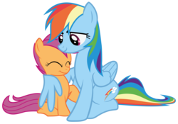 Size: 6438x4518 | Tagged: dead source, safe, artist:waranto, rainbow dash, scootaloo, pony, g4, sleepless in ponyville, absurd resolution, duo, happy, scootalove, simple background, transparent background, vector, winghug