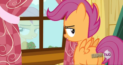 Size: 1344x719 | Tagged: safe, screencap, scootaloo, pegasus, pony, g4, sleepless in ponyville, bedroom eyes, butt, female, filly, foal, out of context, plot, scootabutt, solo