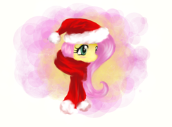 Size: 965x717 | Tagged: safe, artist:shannonc4357, fluttershy, g4, clothes, hat, santa hat, scarf