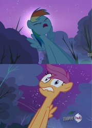 Size: 734x1024 | Tagged: safe, screencap, rainbow dash, scootaloo, g4, sleepless in ponyville, out of context