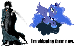 Size: 800x485 | Tagged: safe, princess luna, g4, caption, cloak, clothes, cloud, dc comics, dream, endless, morpheus, sand, sandman, shipping