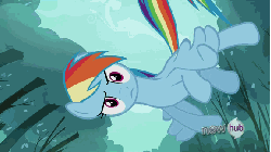 Size: 576x324 | Tagged: safe, screencap, rainbow dash, pony, g4, sleepless in ponyville, animated, female, hub logo, looking at you, solo