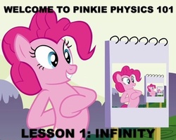 Size: 500x398 | Tagged: safe, edit, edited screencap, screencap, pinkie pie, earth pony, pony, g4, too many pinkie pies, cropped, droste effect, female, image macro, infinity, mare, meme, physics, pinkception, pinkie physics, recursion, solo