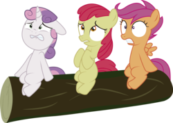 Size: 5159x3644 | Tagged: safe, artist:spectty, apple bloom, scootaloo, sweetie belle, g4, sleepless in ponyville, cutie mark crusaders, lip bite, missing accessory, scared, simple background, transparent background, vector