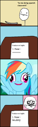 Size: 335x1100 | Tagged: safe, rainbow dash, pegasus, pony, g4, :|, bloodshot eyes, derp, doshie, faic, female, le, lol, mare, me gusta, meme, open mouth, poner, school, smiling, spanish, spread wings, stupid, wat, wings