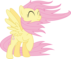 Size: 2000x1663 | Tagged: safe, edit, fluttershy, pegasus, pony, g4, ^^, eyes closed, female, mare, raised hoof, simple background, solo, spread wings, transparent background, wind, windswept mane, wings