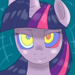 Size: 500x500 | Tagged: safe, twilight sparkle, pony, g4, bust, female, grin, hypnosis, kaa eyes, looking at you, mare, portrait, smiling, solo