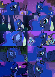 Size: 1280x1799 | Tagged: safe, edit, edited screencap, screencap, cloud kicker, minuette, princess luna, sunshower raindrops, alicorn, pony, g4, luna eclipsed, my little pony: friendship is magic, female, happy, mare, nightmare night, smiling