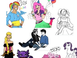 Size: 1033x782 | Tagged: safe, artist:fuzzypops, pinkie pie, rainbow dash, oc, haunter, g4, balloon, dark skin, humanized, pokémon, winged humanization