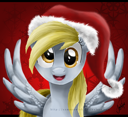 Size: 1000x917 | Tagged: safe, artist:themoonfall, derpy hooves, pegasus, pony, g4, christmas, female, hat, mare, santa hat, solo