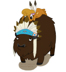 Size: 500x540 | Tagged: safe, artist:papercell, chief thunderhooves, little strongheart, bison, buffalo, g4