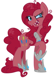 Size: 1179x1707 | Tagged: safe, artist:cuttycommando, pinkie pie, earth pony, pony, g4, evil smile, female, grin, mare, nightmare pinkie, nightmarified, raised hoof, simple background, sin of gluttony, smiling, solo, vector, white background