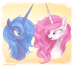 Size: 991x898 | Tagged: dead source, safe, artist:mn27, princess celestia, princess luna, g4, filly, pink-mane celestia, royal sisters, sisters