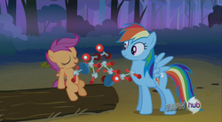 Size: 854x470 | Tagged: safe, artist:capnpea, edit, edited screencap, screencap, rainbow dash, scootaloo, g4, my little pony: friendship is magic, sleepless in ponyville, fimbriae, together forever, wat