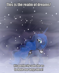 Size: 902x1114 | Tagged: safe, princess luna, pony, g4, sleepless in ponyville, caption, dream, dream walker luna, female, meme, solo