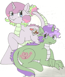 Size: 900x1065 | Tagged: safe, artist:berri-boo, spike, oc, dracony, hybrid, g4, interspecies offspring, offspring, parent:spike, parent:sweetie belle, parents:spikebelle