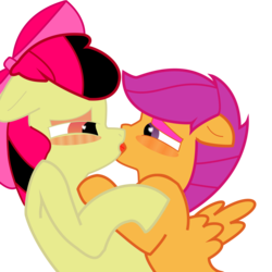 Size: 1500x1500 | Tagged: safe, artist:monkzaon, apple bloom, scootaloo, pony, g4, blushing, female, filly, foal, french kiss, kissing, lesbian, ship:scootabloom, shipping, simple background, transparent background, vector