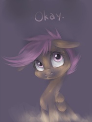 Size: 1000x1332 | Tagged: safe, artist:coffeechicken, scootaloo, g4, closed mouth, eyes open, folded wings, okay, solo, wings