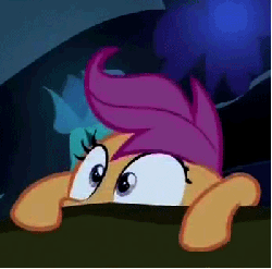 Size: 350x346 | Tagged: safe, screencap, scootaloo, pegasus, pony, g4, sleepless in ponyville, adorable distress, animated, cute, female, filly, foal, gif, scared, shivering, solo