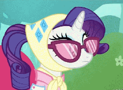 Size: 660x485 | Tagged: safe, edit, edited screencap, screencap, rarity, pony, g4, season 3, sleepless in ponyville, animated, animation error, camping outfit, female, glasses, solo, sunglasses