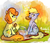 Size: 814x692 | Tagged: safe, artist:cuteskitty, carrot top, derpy hooves, golden harvest, pegasus, pony, g4, cute, cutie top, female, lesbian, mare, nom, picnic, sandwich, ship:derpytop, shipping