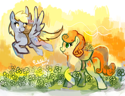 Size: 906x692 | Tagged: safe, artist:cuteskitty, carrot top, derpy hooves, golden harvest, pegasus, pony, g4, cute, cutie top, female, lesbian, mare, ship:derpytop, shipping