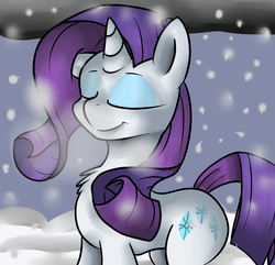 Size: 1332x1283 | Tagged: safe, artist:artsygum, rarity, pony, g4, chest fluff, concave belly, female, snow, snowfall, solo