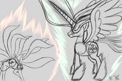 Size: 1920x1280 | Tagged: safe, artist:tsundancer, princess celestia, princess luna, g4, battle royale, cosmic matriarch, sketch, wip