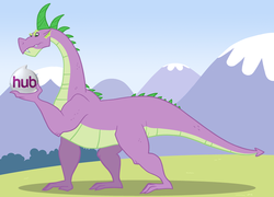Size: 770x553 | Tagged: safe, artist:queencold, spike, dragon, g4, adult spike, hub logo, male, older, solo, spikezilla