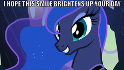 Size: 1082x609 | Tagged: safe, princess luna, pony, g4, bust, cute, female, grin, image macro, portrait, smiling, solo