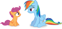 Size: 1307x611 | Tagged: safe, artist:infinitoa, rainbow dash, scootaloo, pegasus, pony, g4, sleepless in ponyville, duo, duo female, female, scootalove, simple background, transparent background, vector