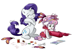 Size: 1572x1026 | Tagged: safe, artist:secret-pony, rarity, sweetie belle, g4, alternate hairstyle, cute, dressup, fabulous, sisters