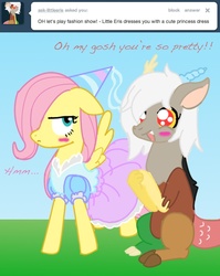 Size: 638x800 | Tagged: safe, artist:shyflier, fluttershy, g4, ask, clothes, dress, eris, female, lesbian, tumblr, younger