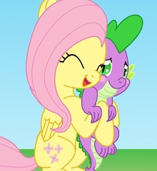 Size: 643x702 | Tagged: safe, artist:shyflier, fluttershy, spike, g4, eyes closed, female, hug, male, ship:flutterspike, shipping, spikelove, straight