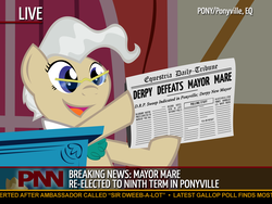 Size: 1400x1050 | Tagged: safe, artist:grilledcat, mayor mare, earth pony, pony, equestria daily, g4, 1949 us election, blackletter, chicago daily tribune, dewey defeats truman, election, female, glasses, harry truman, implied derpy, mare, newspaper, parody, photoshop, pnn, solo, thomas dewey