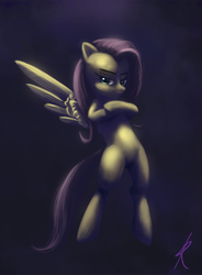 Size: 636x865 | Tagged: dead source, safe, artist:grissaecrim, fluttershy, pegasus, pony, g4, bipedal, crossed hooves, discorded, female, flutterbitch, flying, mare, photoshop, solo