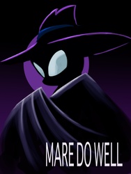 Size: 768x1024 | Tagged: dead source, safe, artist:grissaecrim, mare do well, pony, g4, batman, batman the animated series, clothes, costume, darkwing duck, female, hat, mare, parody, photoshop, solo