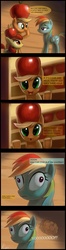 Size: 1080x4061 | Tagged: safe, artist:grissaecrim, apple bloom, applejack, rainbow dash, earth pony, pegasus, pony, g4, apple, apple hat, brain, burns baby burns, cider, comic, crossover, derp, female, filly, hat, male, mare, paint tool sai, simpsons did it, the simpsons