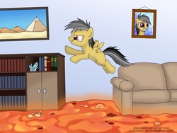 Size: 1200x900 | Tagged: safe, artist:finnishfox, daring do, pegasus, pony, g4, cute, daring dorable, female, filly, filly daring do, framed picture, imagination, lava, photoshop elements, picture frame, playing, pyramid, solo, soul gem, surreal, the floor is lava, younger