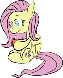 Size: 609x755 | Tagged: dead source, safe, artist:rolo, fluttershy, pegasus, pony, g4, catchlights, female, juice box, mare, no pupils, simple background, sitting, solo, transparent background