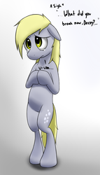 Size: 1600x2800 | Tagged: dead source, safe, artist:rolo, derpy hooves, pegasus, pony, g4, bipedal, crying, female, floppy ears, gradient background, mare, sad, solo