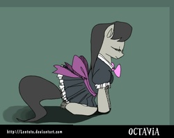 Size: 1400x1115 | Tagged: dead source, safe, artist:lentoto, octavia melody, earth pony, pony, g4, clothes, eyes closed, female, maid, mare, paint tool sai, sitting, solo